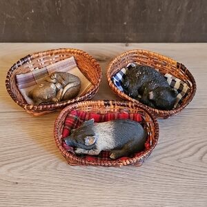 Vintage 80s Sandicast Sandra Brue Sleeping Pig,‎ Bear Cub, And Mouse Figurines